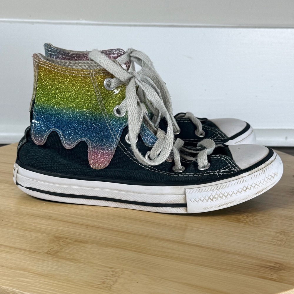 Converse Chuck Taylor High Top Youth 12 Black Rainbow Glitter Drip Kidcore Fun